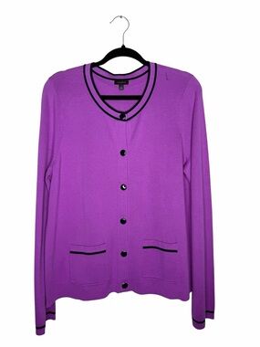 TALBOTS / purple black trim button up sweater cardigan knit lady jacket / L